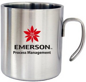 Custom 14 Oz. Double Wall Stainless Steel Camping Mug with Hook Handle, 3.75" H x 3.5" Diameter