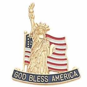 Blank God Bless America & Statue of Liberty Flag Pin, 7/8" W
