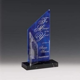 Custom Small Blue Sail Art Glass Award & Black Marble Base, 6 1/2