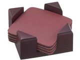 Custom Square Leather Rubber Back Coaster Set of 4 with Cherry Wood Stand