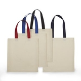 Custom Economical Cotton Tote Bag Natural Beige Body w/ Color Handles, 15