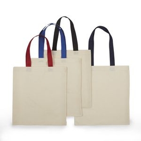 Custom Economical Cotton Tote Bag Natural Beige Body w/ Color Handles, 15" W x 16" H