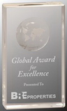Custom Crystal Rectangle Etched Globe Award, 3.5