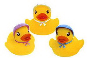 Custom Rubber Baby Bonnet Duck, 2 1/2" L x 2 1/2" W x 2" H