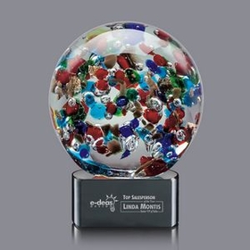 Custom Fantasia Hand Blown Art Glass Award w/ Black Base, 6" H x 4 1/2" W x 4 1/2" D