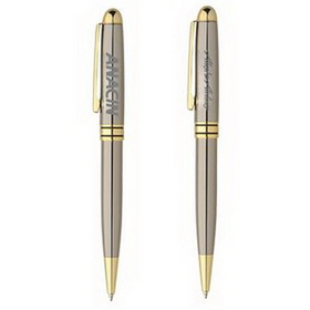 Custom The Glossy Gun Metal Milano Blanc Pen, Ballpoint Pen, 5.375" L
