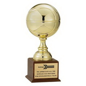 Custom 19 1/2" H Gold Metal Basketball Trophy w/9" Diameter Ball