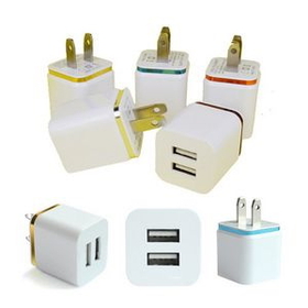 Custom Dual Ports USB Wall Charger Adapter, 1 2/5" L x 1 1/5" W x 1 1/5" H