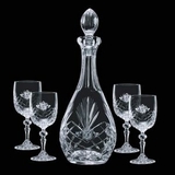 Custom 38 Oz. Cavanaugh Crystal Decanter & 4 Wine Glasses