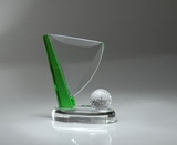 Custom Hole in One Optic Clear / Green Crystal Golf Flag Award - 7 1/2