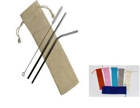 Custom 2 silver Stainless Steel Straw With 1 Cleaning Brush with a linen pouch,FREE SHIPPING!, 8.5" L x 1.25" W