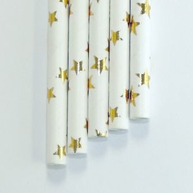 Custom Paper Straws Gold Star Pattern - 7.70" x .25" Biodegradable