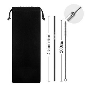 Custom Stainless Steel Straw With A Reusable Pouch, 8 1/2" L x 1/4" W