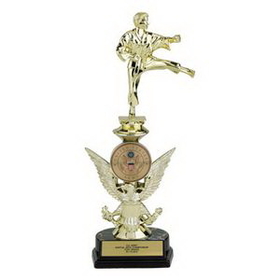 Custom Sports Trophy on Marbled Plastic Base w/Figure Mount & 2" Medallion Insert (12 1/2")