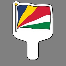 Custom Hand Held Fan W/ Full Color Flag Of Seychelles, 7 1/2" W x 11" H