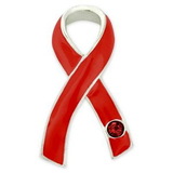 Blank Red Ribbon with Red Stone Pin, 1 1/4