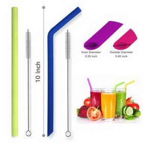 Custom Silicone Straw With A Brush, 3/8" Diameter x 10" L