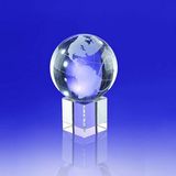 Custom Awards-110mm Globe on cube.6 inch high, 4 3/8