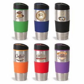 16 oz. Stainless Steel Travel Mug with Plastic Liner, Personalised Mug, Custom Mug, Advertising Mug, 7.875" H x 3.25" Diameter x 2.5" Diameter