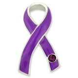 Blank Purple Ribbon with Stone Pin, 1 1/4
