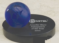 Custom Glass Clear World Globe Award w/ Marble Base (4")