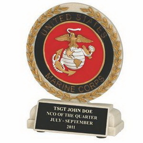 Custom Cast Stone Medal Trophy w/Engraving Plate (U.S. Marines), 5 1/2" H x 4 1/2" W