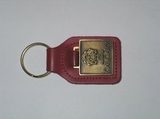 Custom Top Grain Leather Large Rectangle Key Tag w/ Metal Medallion Key Fob
