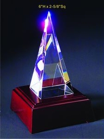 Custom Pyramid Tower optical crystal award trophy., 6" L x 2.625" Diameter