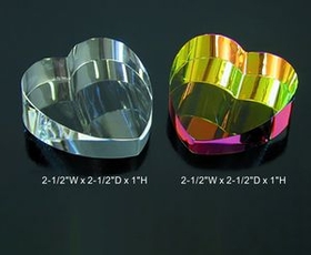 Custom Rainbow Heart Paperweight optical crystal award trophy., 2.5" L x 2.5" W x 1" H