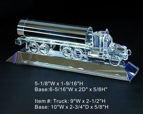 Custom Oil Truck, optical crystal award trophy., 9" L x 2.5" Diameter
