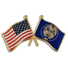 Blank Utah & Usa Crossed Flag Pin, 1 1/8" W