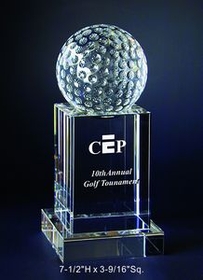 Custom Golf Tower Optical Crystal Award Trophy., 7.5" L x 3.5625" Diameter