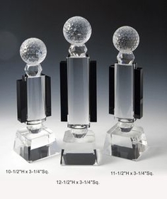 Custom Golf Optical Crystal Award Trophy., 10.5" L x 3.25" Diameter