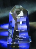 Custom Facet Hexagon Tower optical crystal award trophy., 7.5