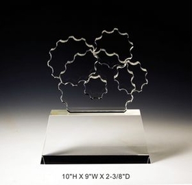 Custom Teamwork Optical Crystal Award Trophy., 10" L x 9" W x 2.375" H