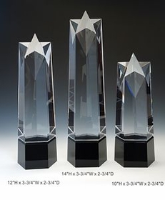 Custom Star Tower Optical Crystal Award Trophy., 10" L x 3.75" W x 2.75" H