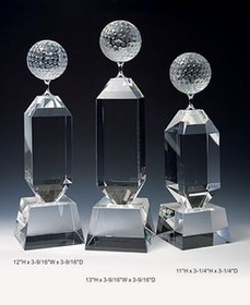 Custom Golf Awards Optical Crystal Award Trophy., 11" L x 3.25" W x 3.25" H