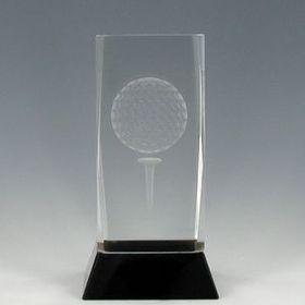 Custom Optical Crystal Golf Ball & Tee Award, 4 3/4" H