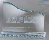 Custom Small Jade Glass Horizontal Wave Award w/ Pearl Edge