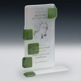 Custom Abacus Art Glass Award w/ Moss Green Accent, 7" W x 10 1/2" W x 3" D