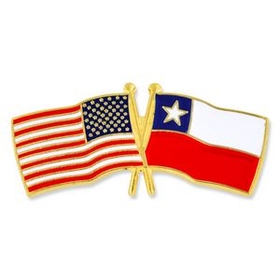 Blank Usa & Chile Flag Pin, 1 1/8" W X 1/2" H