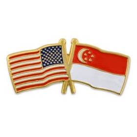 Blank Usa & Singapore Flag Pin, 1 1/8" W X 1/2" H