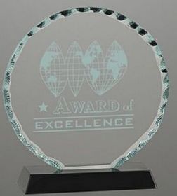 Custom Round Facet Glass Award on Black Base (7")