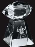 Custom Faceted Football Award with Tall Base - Large, 6 1/2" H x 5" W x 3 3/4" D