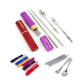 Custom 3 Piece Stainless Steel (Chopsticks, Fork & Spoon) Cutlery Set w/Metal Case, 5.6
