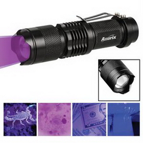 Custom Tactical Black Ultraviolet (UV) LED Flashlight, 3.625" L