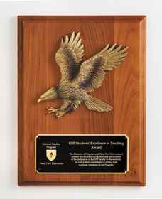 Blank Walnut Piano Finish Plaque w/ Eagle Casting & Brass Engraving Plate