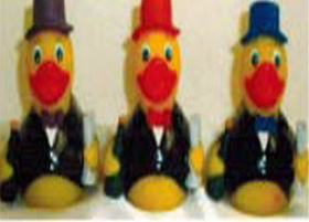 Custom Rubber Go Party Duck, 3 1/2" L x 3 3/4" W x 3 1/4" H
