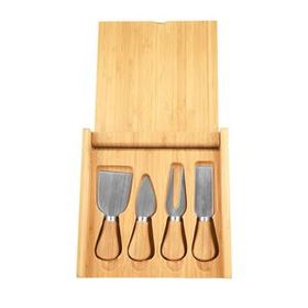 Custom Bamboo Cheese Set with 4 Tools, 8" W x 8" H