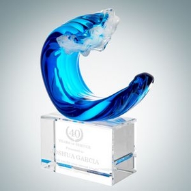 Custom Art Glass Tidal Wave Award, 8 1/4" H x 4 1/2" W x 2 1/2" D